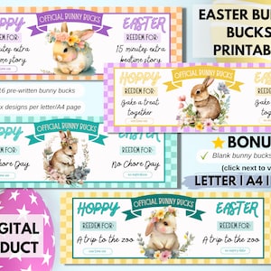 Easter Bunny Bucks Printables | Easter Bunny Coupons | Kids Easter Egg Stuffers | Easter Play Money | Easter Egg Hunt | Easter Bunny Money