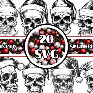 Christmas skull SVG bundle - 20 unique design - Clipart with skulls in Santa hat for Christmas and tattoo studios