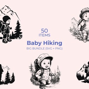 Paquete SVG GRANDE de senderismo para bebés: 50 archivos de corte, adorable aventura al aire libre, compatible con Cricut, decoración de guardería, exploración de la naturaleza