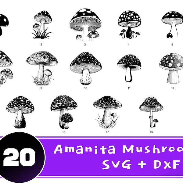 Amanita mushroom SVG bundle - 20 unique design - Mushroom DXF bundle - Instant download - Magic Mushroom svg - Mushroom cricut files