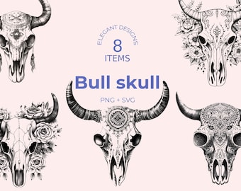 Bull Skull SVG: Western Rustic Art - Boho Tribal Design (Digital Download)
