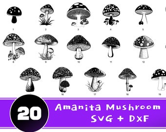 Amanita Pilz SVG Bundle - 20 einzigartige Design - Pilz DXF Bundle - Instant Download - Magic Mushroom svg - Pilz Cricut Dateien