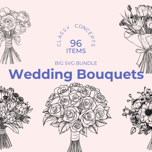 Wedding Bouquets SVG Bundle - 96 Cut files - Bridal Bouquet clipart - Line Art for Invitations - Floral - Cricut & Laser engraving ready