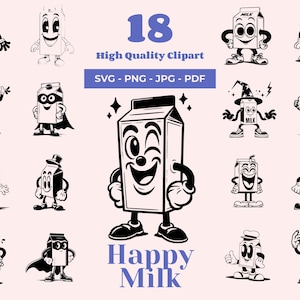 Happy Milk Carton SVG Bundle - 18 Designs - Smiling Milk Carton Clipart - Cheerful SVG - Cricut & DIY Projects - Vintage Style - Laser files