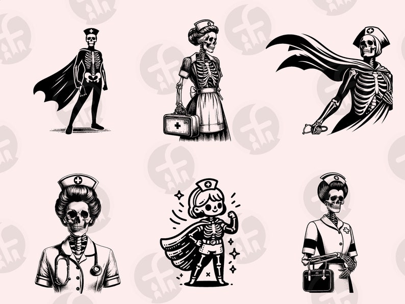 Skeleton Nurse SVG Bundle: 42 Medical Clipart Designs (digital Download ...