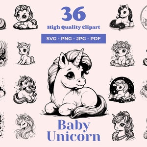 Baby Einhorn SVG-Bundle - 36 Designs - Kinderzimmer Dekor - Einhorn Clipart - Cricut Cut Dateien - Märchenhafte Kinderzimmer DIY Projekte - Laser Dateien