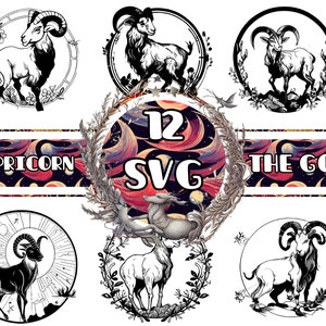 SVG-bundel Steenbok - 12 unieke ontwerpen SVG en PNG - The Goat-sublimatieontwerp png - gesneden Steenbok-bestanden