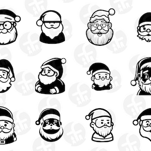 Ensemble père Noël SVG pour Cricut - 18 conceptions réalisées par AI - fichiers Cricut père Noël - téléchargement immédiat - joli visage de père Noël SVG