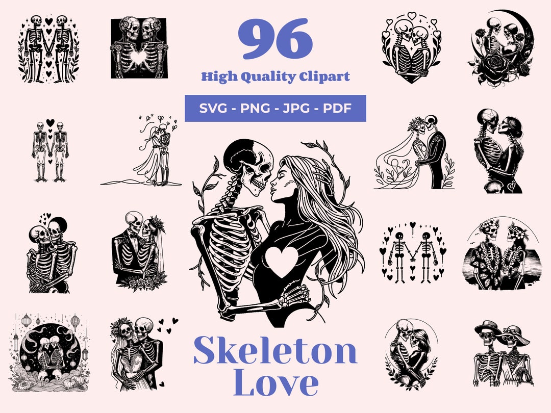 Skeleton Love SVG Bundle: 96 Wedding Clipart Designs (digital Download ...