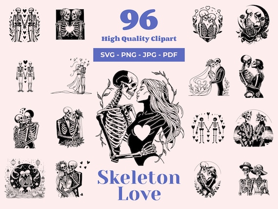 Skeleton Love SVG Bundle: 96 Wedding Clipart Designs (Digital Download)