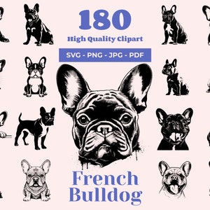 Französische Bulldogge SVG-Bundle - 180 Schnittdateien - Süße Frenchie Art - Haustier SVG - Spielzeughund Design - Frenchie Mama Clipart - Für Cricut und Laser-Schnitt