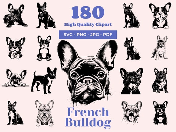 フレンチブルドッグ SVG バンドル: 180 個のフレンチブルドッグ アート