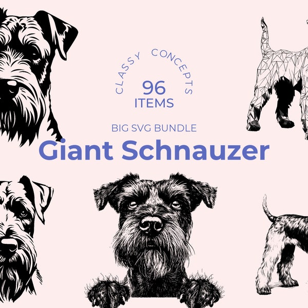 Giant Schnauzer SVG Bundle - 96 Cut Files - Large Breed Dog Art - Sublimation and Transparent PNG - Guard Dog Clipart