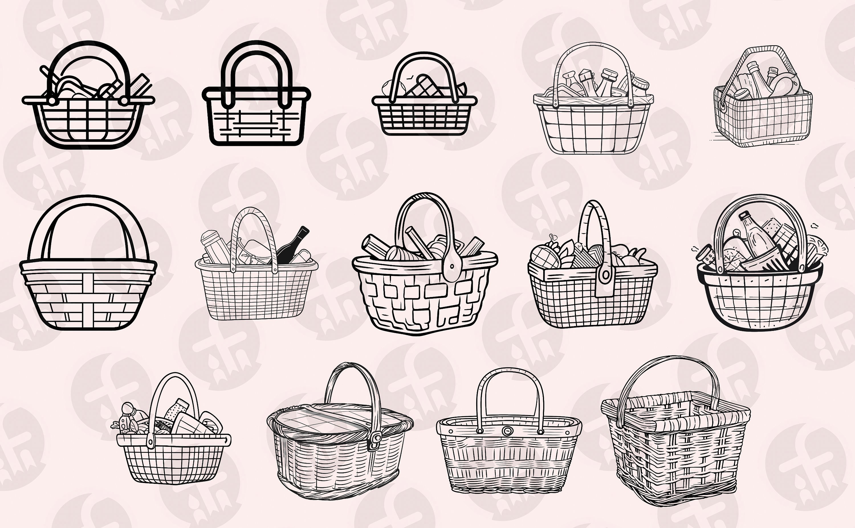 Picnic Basket SVG 14 Minimalist Artworks Black and White Etsy