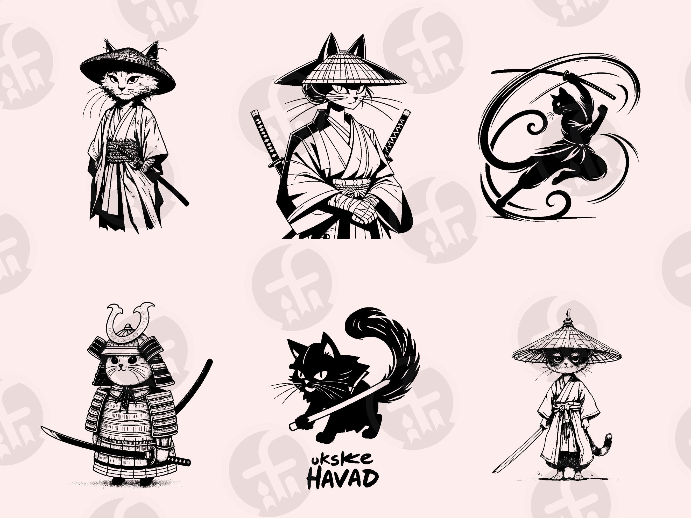 Samurai Cat SVG Bundle: 54 Japanese Clipart Designs (digital