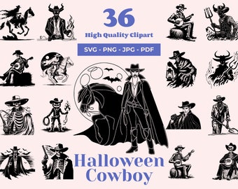 Halloween Cowboy SVG Bundle: 36 Spooky Western Designs (Digital Download)