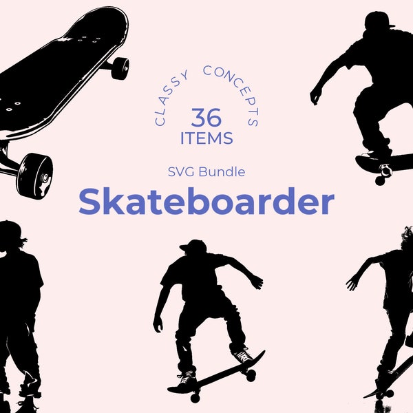 Skateboarder SVG Bundle - 36 Cut files - Skateboard Silhouette - Urban Skate - Black and White Skateboarding Clipart - Ready for Laser cut