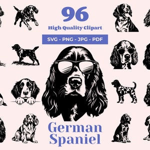 Pacote SVG Spaniel Alemão – 96 Designs – Clipart de Cão de Caça – Silhueta e Retrato de Spaniel – para Cricut e Corte a Laser – Arte de Spaniel Alemão