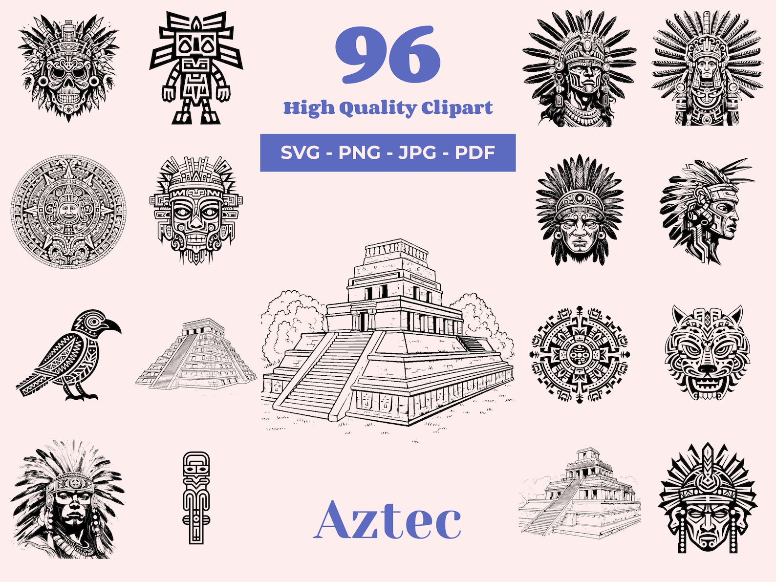 Aztec SVG Bundle - 96 Unique Designs - Ancient Mesoamerican Art ...