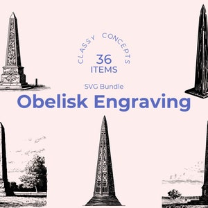 Lot Obélisque SVG - 36 gravures vintage - Fichiers de coupe - Monument intemporel, Dark Academia