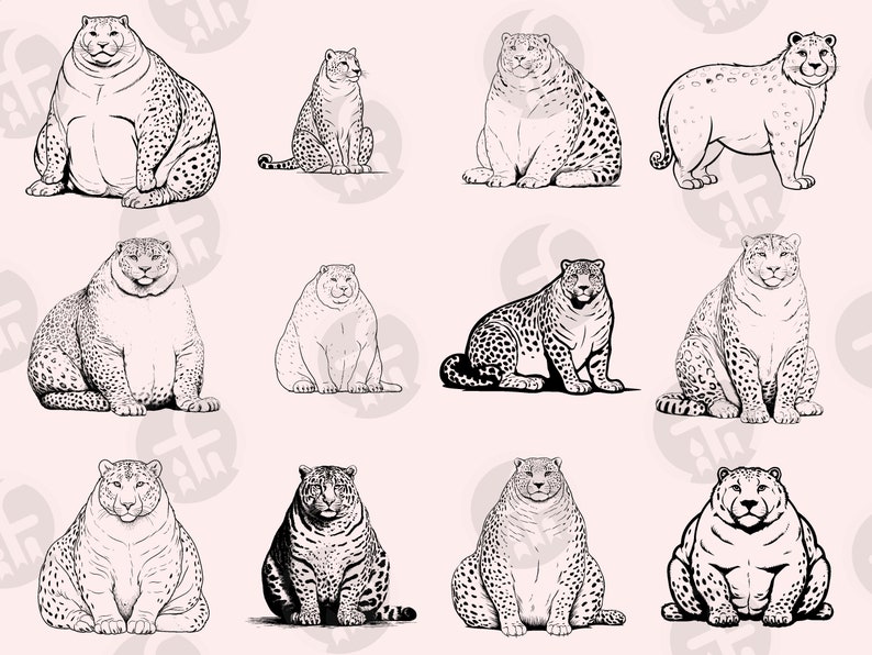 Fat Cheetah SVG Clipart Bundle: 64 Funny Animal Designs (digital ...