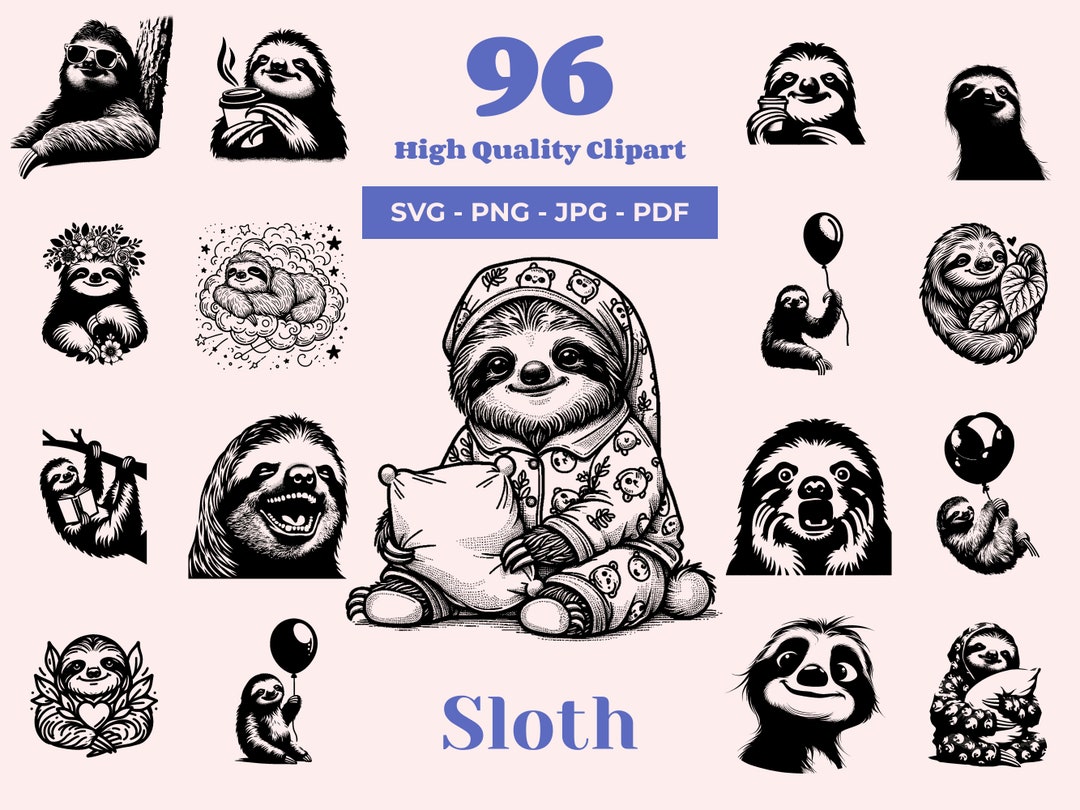 Sloth SVG Bundle: 96 Designs for Cricut, Laser Cutting, Sublimation ...