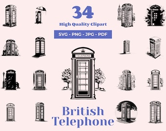British Telephone Booth SVG Clipart: 34 London Phone Box Designs (Digital Download)