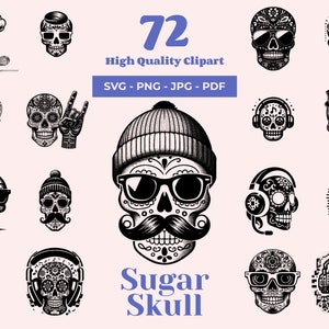 Zuckerschädel SVG-Bundle - 72 Designs - Calavera Tag der Toten Silhouette - Lucha Libre - Schädel Clipart - Urlaub Cricut Dateien - Laser svg