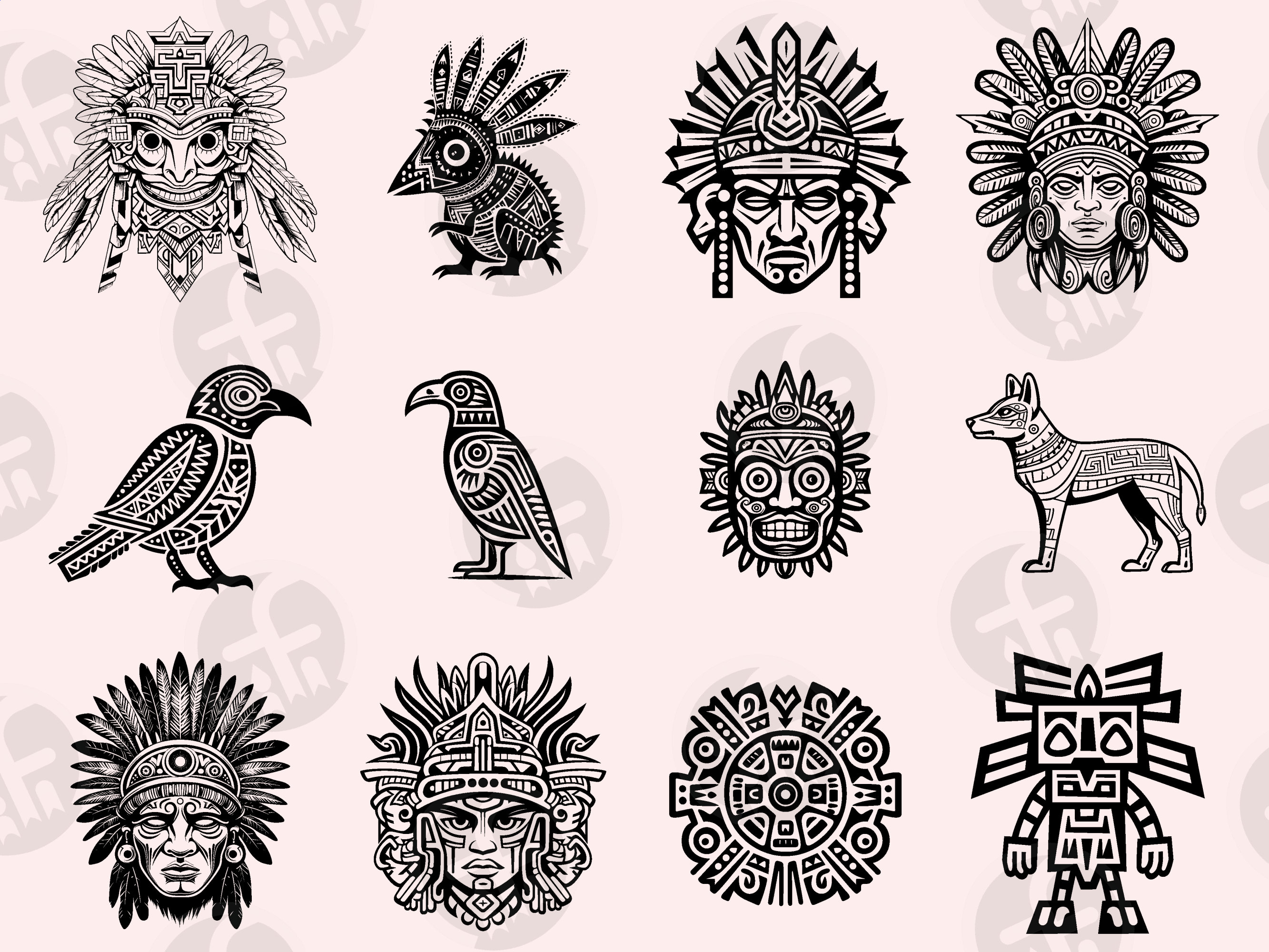 Aztec SVG Bundle - 96 Unique Designs - Ancient Mesoamerican Art ...