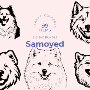 Samojeed SVG-bundel - 99 gesneden bestanden - Siberische oorsprong - Bjelkier - Lachende Sammies - Spitz Breed - Crafters' Best Friend