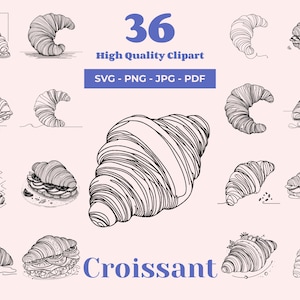 Croissant SVG Bundle - 36 Schnitt Dateien - Kulinarisches Linie Kunst - Cafe Design - Elegantes Küchen Dekor - Bäckerei Clipart - Instant Download - Cricut