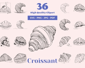 Croissant SVG Bundle: Culinary Line Art, Cafe Clipart (Digital Download)