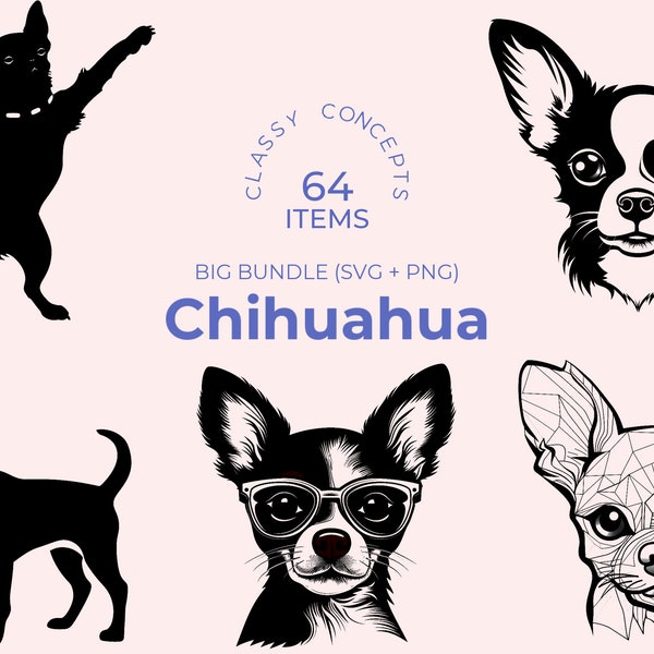 Chihuahua SVG Bundle - 64 Cut Files - Mexican Dog Breed - Sassy Pup SVGs - Perfect for DIY Crafts and Cricut Projects