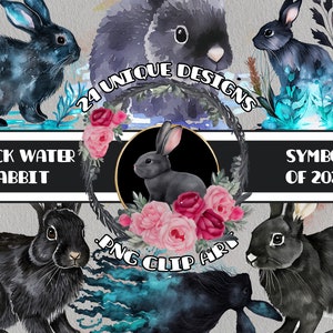 Symbol of 2023: the Black Water Rabbit - 24 unique designs - Year of the Rabbit clip art - Chinese Horoscope 2023