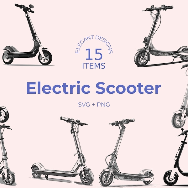 Electric Scooter SVG - E-Scooter 15 designs - Black and White - Minimalist Design - Eco-Friendly Transportation - Digital Download