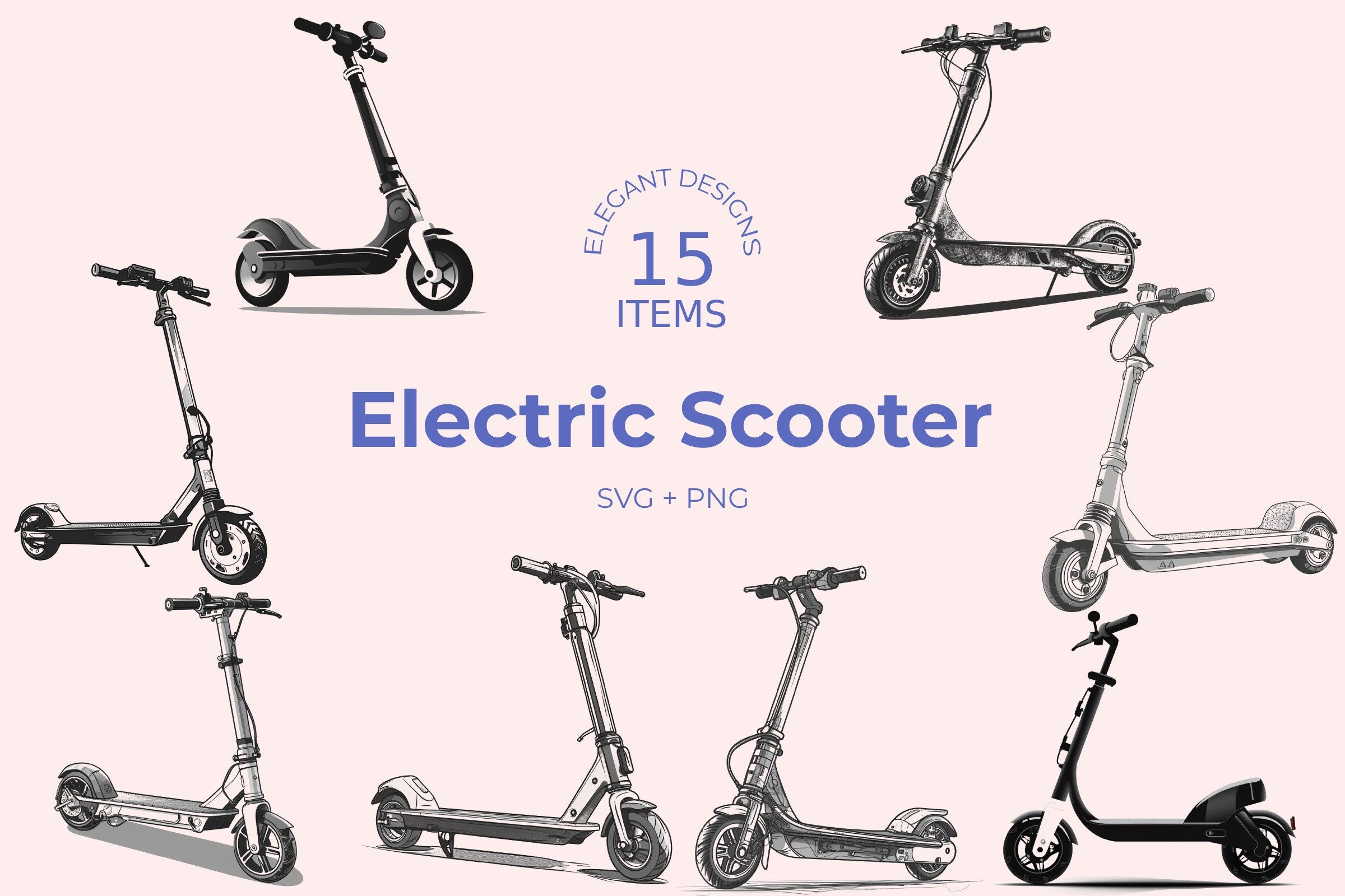 Trottinette électrique SVG : conceptions minimalistes de scooters électriques (téléchargement numérique)