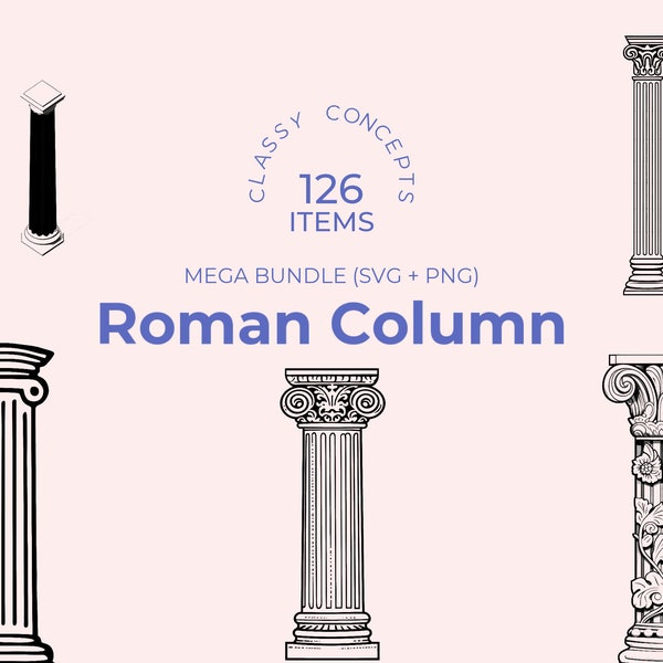 Roman Column SVG Bundle - 126 Cut Files - Ancient Architecture in Black and White, Perfect for School Projects and History-themed Crafts