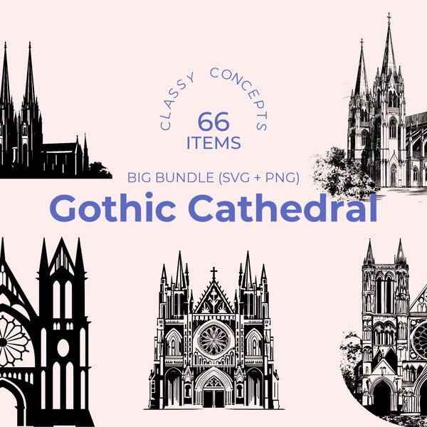 Gothic Cathedral SVG - 66 Cut Files - Medieval Architecture in Black and White, Perfect for School Projects and History-themed Crafts