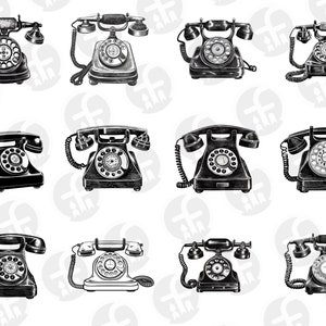 Téléphone à cadran rotatif SVG - 12 modèles vintage, noir et blanc, téléphone à l'ancienne, téléchargement numérique pour Cricut & Silhouette