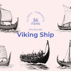 Bundle SVG bateau viking - 36 gravures vintage - fichiers coupés - patrimoine maritime scandinave, Dark Academia, noir et blanc, art ancien de l'explorateur