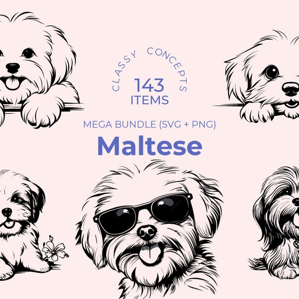 Malteser SVG Bundle – 143 Schnittdateien – Verschiedene Schwarz-Weiß-Silhouetten für Hundeliebhaber, Bastler und Künstler – Bereit für die Lasergravur