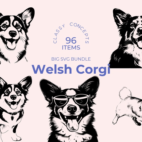 Pembroke Welsh Corgi SVG Bundle - 96 Cut Files - Corgi Silhouette for Crafters - Corgi Lover Gift - Dog Breed Illustrations