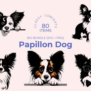 Paquete SVG de perro Papillon: 80 archivos de corte, perro mariposa, spaniel de juguete continental, perfecto para Cricut y proyectos de manualidades