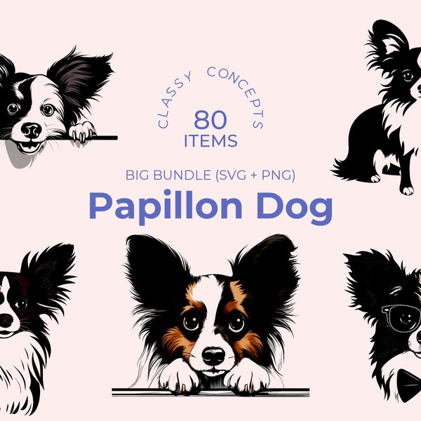 Papillon Dog SVG Bundle - 80 Cut Files - Butterfly Dog - Continental Toy Spaniel - Perfect for Cricut and Crafting Projects