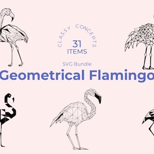 Flamant rose géométrique - 31 fichiers coupés - Art oiseau moderne - Design abstrait flamant rose - Cricut SVG - Silhouette ready - décoration oiseau exotique