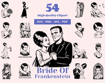 Paquete SVG de la novia de Frankenstein: 54 diseños de terror gótico, archivos de Halloween para Cricut y corte láser