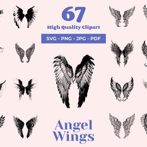 Angel Wings SVG Bundle: 67 Black and White Cut Files (Digital Download)