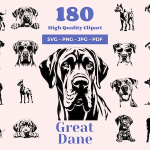 Great Dane SVG Bundle - 96 Designs - Dog Clipart - Ideal for Cricut and Laser Cut - Great Dane Silhouette - Dog Wall Art - German mastiff