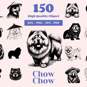 Chow Chow SVG Clipart Bundle: 150 Fluffy Dog Designs (Digital Download)