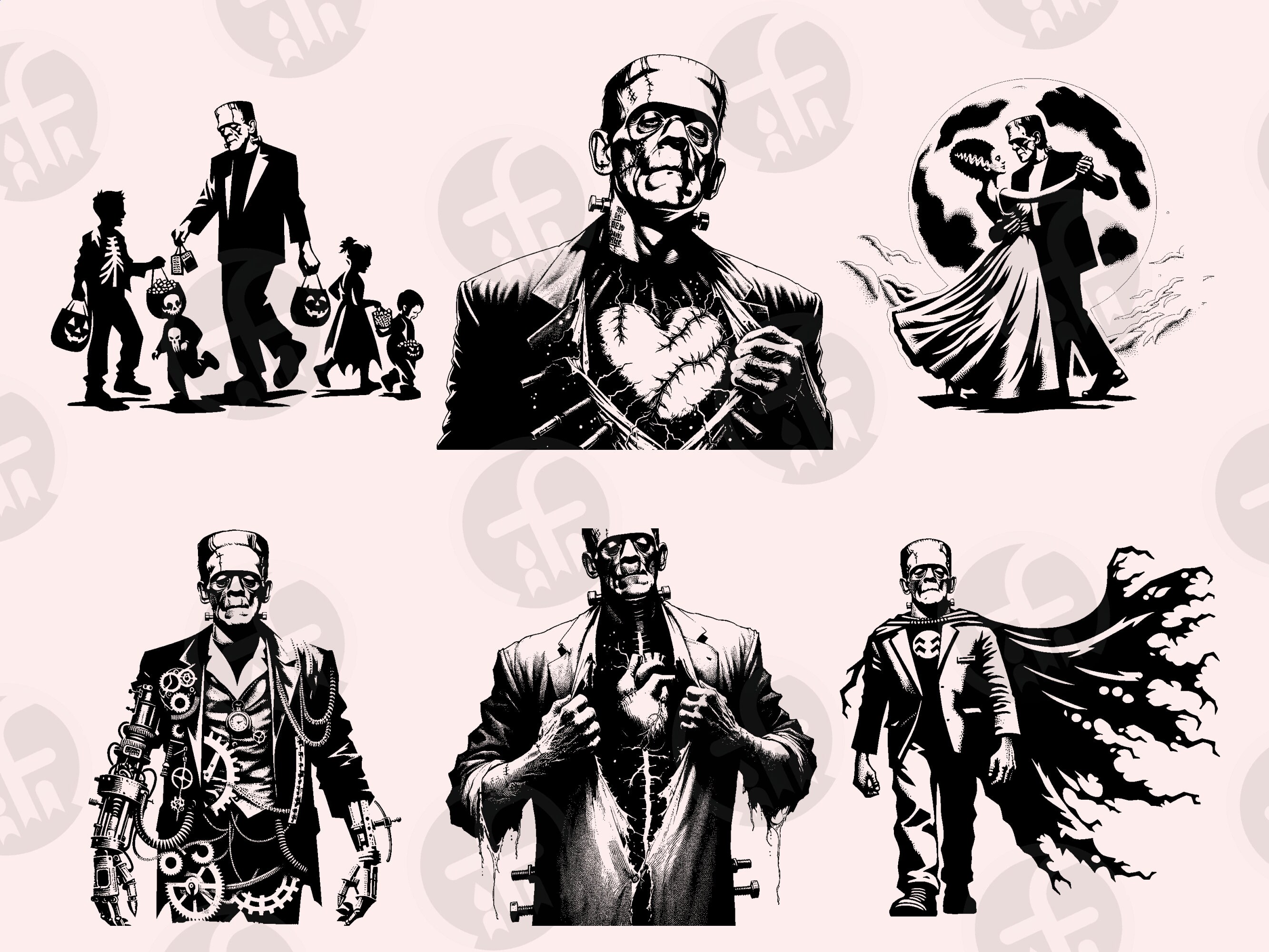 Frankenstein SVG Bundle: 36 Halloween Monster Clipart Designs (digital ...